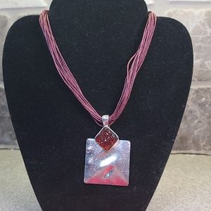 Square Pendant Sparkle Red/silver tone
